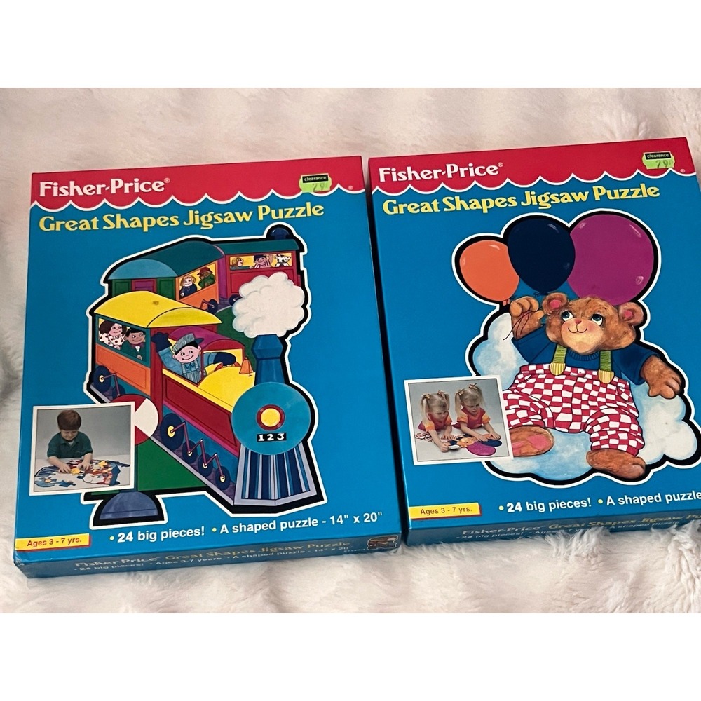 Fisher-Price Great Shapes Jigsaw Puzzle Set of  2 Vintage 1994 Teddy Bear24pc
